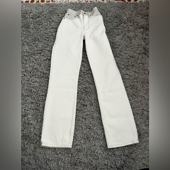 Abercrombie and Fitch Cream and Leather 90s Straight Leg Pants size 23 000 - Picture 4 of 8